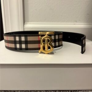 Burberry TB Logo Check Leather Belt